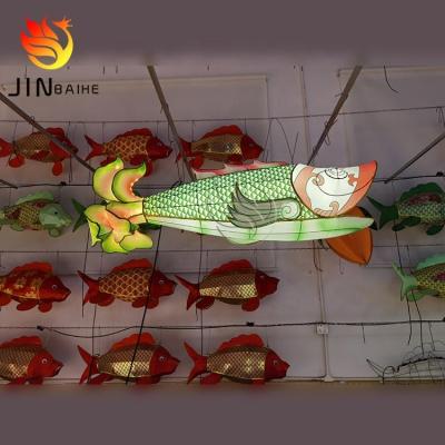 China Restaurants Customize Feature Opens Silk Wire LED Light Iron Festival Japanese Dragon Fish Hanging Lantern For Tourist Attraction Decor for sale