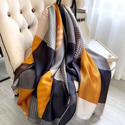 China Chiffon Spring Autumn Collection Silk Scarf For Women Ladies Scarves Plaid Pattern Shawls Lightweight Wraps for sale