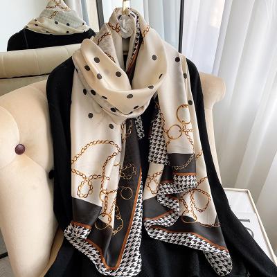 China Chiffon Women's Satin Scarf Multi-Use Silk Scarves For Ladies Chain And thoundstooth Printed Chiffon Hijab for sale