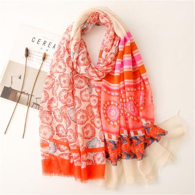 China Ready Ship Women's Cotton Printed Cute Viscous Scarf Shawl Plus Size Long Warm Hijab For Fall for sale