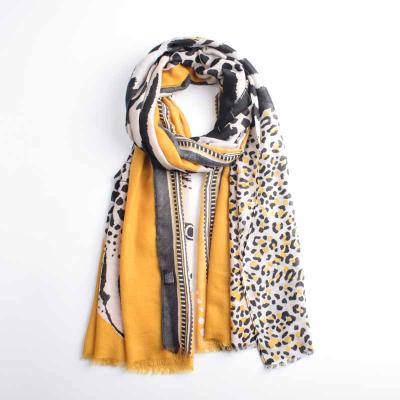 China Wholesale 2020 New Design Cotton Large Shawl Warm Luxury Long Cotton Gold Tiger Printed Scarves For Women for sale