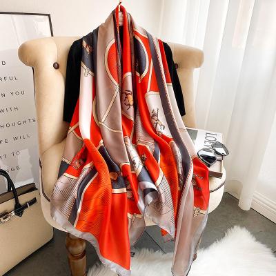 China Chiffon Chiffon Print Scarves Scarf Fashion Women's Silk Horse Printing Soft Long Wrap Simulation Shawl Beach Silk Scarf for sale