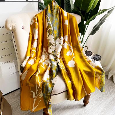 China 2022 new pattern high quality smart color printing chiffon women's long smooth satin silk scarf shawl lady's gift spring for sale