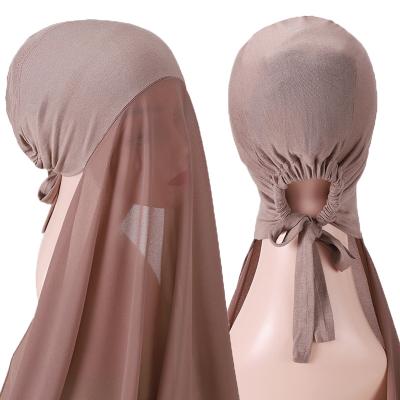 China Wholesale Fashion Women Chiffon Ethnic Hijab Tank Top Casual Turban Suit Headscarf With Inner And Rope Convenient Scarf for sale