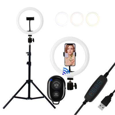 China Adjustable Free Sample Shine Photographic Lighting One 10 Inch Selfie Circle Ringlight Makeup Beauty Ring Lamp With Tripod Stand for sale