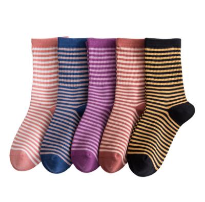 China Viable Funky Women Striped Socks Custom Plain Knitted Casual Fashion Combed Cotton Socks Women for sale