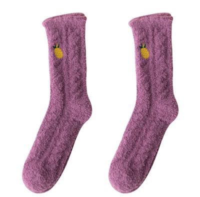 China Factory Price Winter Antibacterial Plush Microfiber Socks Custom Warm Fuzzy Comfortable Socks Embroidered Sleep Home Socks for sale