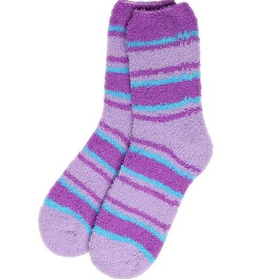 China Custom Antibacterial Microfiber Soft Fluffy Socks Polyester Home Warm Winter Striped Women Comfortable Fuzzy Socks for sale