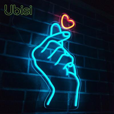 China Buildings Drop Shipping Quality Art Finger Heart Gesture Neon Signs for sale