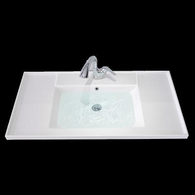 China Modern Glossy Poly-marble Resin Rectangle Basin Bathroom Furniture Artificial Stone Wash Basin Water Stopper for sale