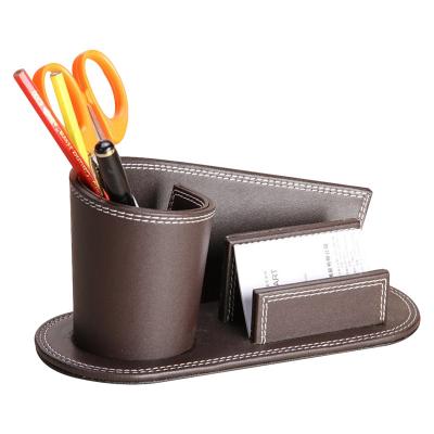 China Hot Sale Eco-friendly Luxury Leather Custom Handmade Tabletop Pencil Storage Pen Holder Desktop Container for sale