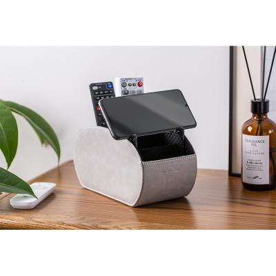 China Hot Selling PU Leather Phone Holder Viable Multifunctional Luxury Desk Organizer Remote Control Organizer for sale