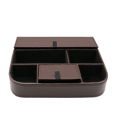 China Creative Valet Tray - Men's Jewelry Key Watch Organizer On Table Valet Box PU Leather Storage Storage Tray for sale