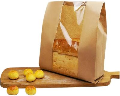 China Bread Bread Bag Kraft Paper Food Packaging Storage Disposable Bakery Paper Bag With Front Window for sale