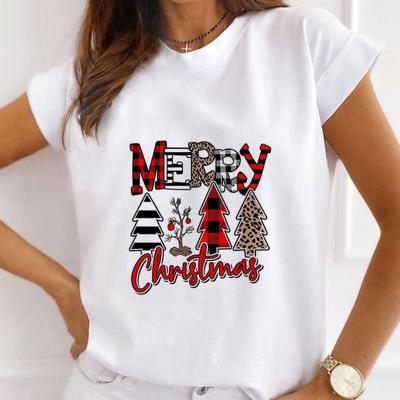 China Anti-Wrinkle Summer Christmas Printed Round Neck Short Sleeve Casual Women's T-Shirts for sale