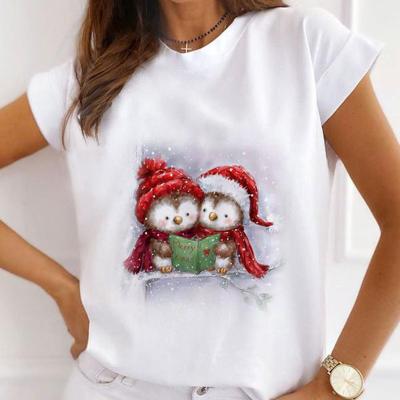 China Anti-Wrinkle Christmas Print Short Sleeve T-shirt Loose European Size Women for sale