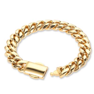 China 18k PVD Plated 2023 New QZK 12mm Cuban Customized Bracelet Stainless Steel Men Bracelet Custom Logo Gold Plated Bangles 18K Bracelet for sale