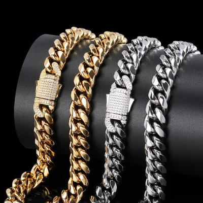 China Environmental Friendly 2023 New QZK 18k Gold Plated 10mm 12mm Mens Miami Stainless Steel Cuban Link Chain Necklace Men Jewelry Cuban Links for sale