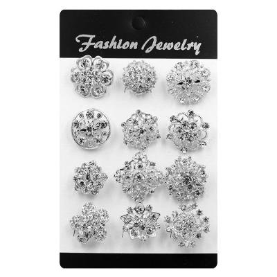 China Elegant 2023 New Wholesale Rhinestone Crystal Flower Brooches Pins Set Women DIY Wedding Bouquet Brooches Kit for sale