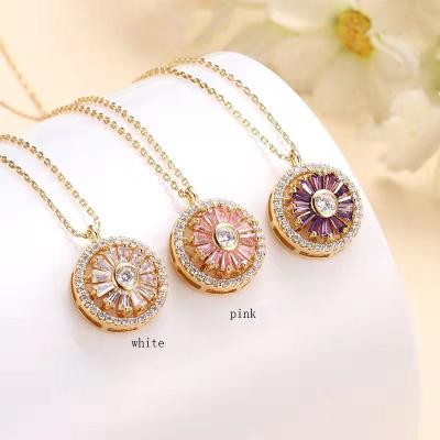 China TRENDY 2023 New qzk  Women'S Titanium Steel Clavicle Chain Zircon Micro Set Round Pendant Necklace for sale