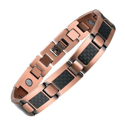 China CLASSIC 2023 New QZK Vintage Red Copper Magnetic Bracelet Pure Copper Germanium Stone Carbon Fiber Health Physiotherapy Bracelet for sale