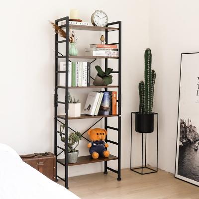 China Brown Retro MDF Metal Pipe Mobile Bookshelves Vintage Foldable Industrial Decorative Durable New Design Book Shelves For Home for sale