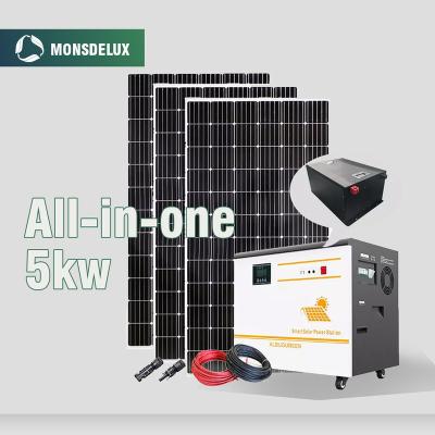 China Wholesale Mppt Solar Power System Lifepo4 Solar Power System 5kwh Hybrid All-in-One Home Portable Solar Cell System For Home for sale