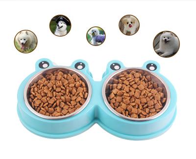 China Non-automatic Dog Cat Stainless Steel Double Food and Water Bowls with No-Slip No-Puddle Mat, Pet Driver Rolls Small Puppy Bowl for sale