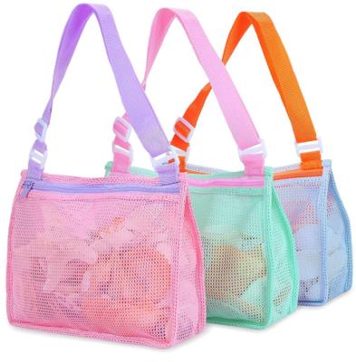 China Folding Mesh Kids Collecting Bag Beach Sand Toy Totes for Holding Shells Beach Toys Sand Toys Swimming Accessories for sale