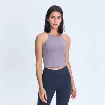 China Crop Workout Women's High Neck Breathable Tank Tops With Built In Bra for sale