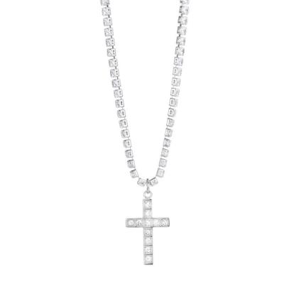 China 2022 full diamond necklace tide cross men's and women's fashionable hip-hop titanium steel with diamond chain for sale