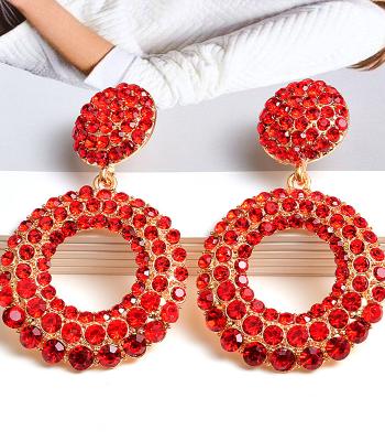 China 2021 Fashion Jewelry New Arrival HOT Statement Round Long Earrings Crystal Hoop Drop Earrings Geometric Colorful Rhinestone Drop Earrings for sale