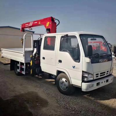 China CRANE TRUCK ISUZU 600P 4x2 6 Wheels Lorry Straight Telescopic Boom Cargo Truck Mounted Crane With 3.2 Ton Lift Hydraulic For Sale for sale