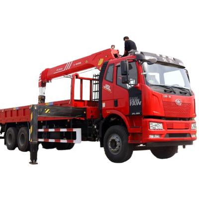 China TRUCK CRANE New FAW 14 Ton Boom Crane Telescopic Truck Mounted Hydraulic Crane For Sale 8X4 for sale