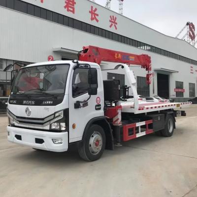 China Road Aid Rescue DONGFENG Rollback Truck Rescue Tow Vehicle Telescopic Boom Flatbed Wrecker Truck With Crane 3 Ton for sale