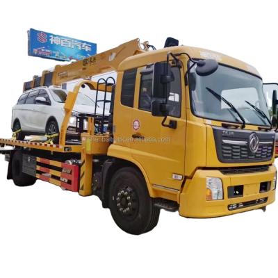 China Road Aid Rescue DONGFENG KINRUN Rollback Truck Rescue Tow Vehicle Telescopic Boom Flatbed Wrecker Truck With Crane 6.3 Ton for sale