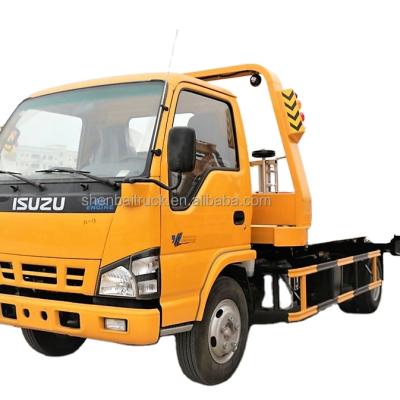 China Japanese Wrecker ELF NPR 600P 5.6M Rollback Truck Rescue Tow Truck Flatbed Pick Up Isu-zu Chassis Diesel 2-30 Ton Truck Recovery Truck Option for sale