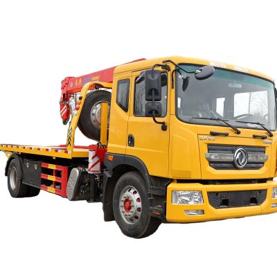 China Rescue DONGFENG D9 5 Ton Rollback Truck Rescue Tow Road Aid Vehicle Telescopic Boom Flatbed Tow Truck With Crane for sale