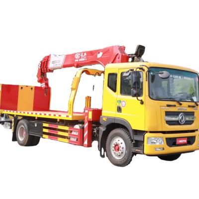 China Rescue DONGFENG D9 5 Ton Rollback Truck Rescue Tow Road Aid Vehicle Telescopic Boom Flatbed Tow Truck With Crane for sale