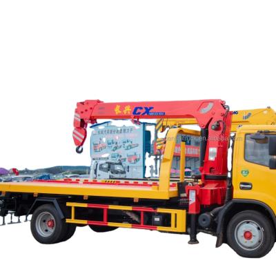 China Dongfeng 4X2 4t Wrecker Tow Truck With Carrier Crane Flatbed Rotator Towing Truck For Sale 4 Tons for sale