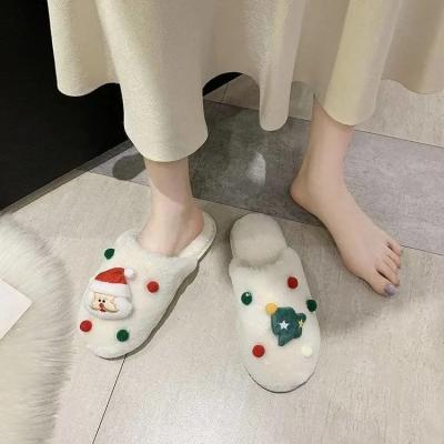 China 2021 Fashion Trend Christmas Fur Women's Slides Warm Fluffy Indoor Slippers Outdoor Sandal Black Slippers for Women and Ladies Fur for sale