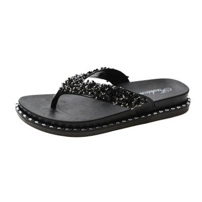 China Fashion Trend Good Quality Indoor Outdoor Lady Summer Beach Slippers With Ring On PVC Unique Bling Flip Flops For Woman for sale