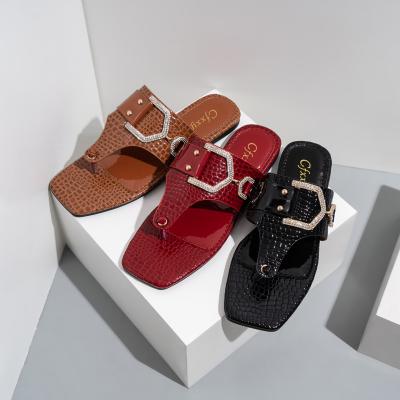 China Fashion trend slides in stone slips in slides fashion belt buckle flat loafers slippers for sale