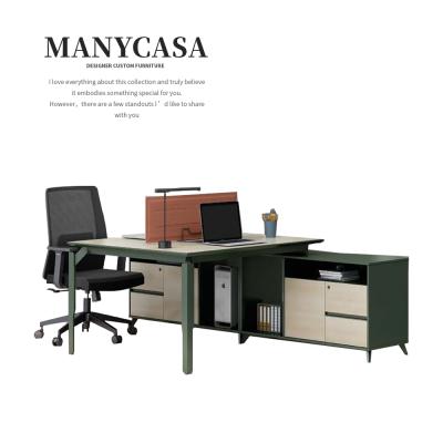 China (Size)Coustomize Adjustable Simple Modern Office Furniture Double Desk And Chair Combination Office Workspace With Side Cabinet for sale