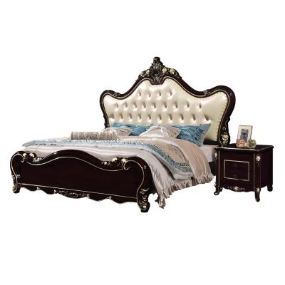 China (Other) Elegant Style Adjustable European Royal Solid Wood Carving Double Bed Tufted Queen King Size Beds Custom Leather Bedroom Furniture Set for sale