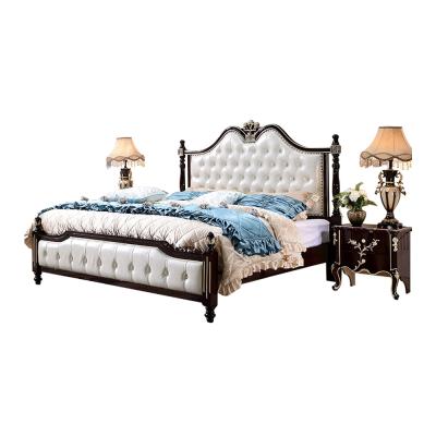 China Comfortable/Durable Classic Cream Colored Double Bed Wedding Royal Luxury Wooden Carved Bedroom for sale