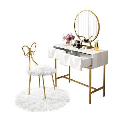 China White Nordic Metal Painting Makeup Table Vanity Toliet Dressing Table (Other) Adjustable With Mirror And Stool In Dressers With Cabinet Bedrooms for sale