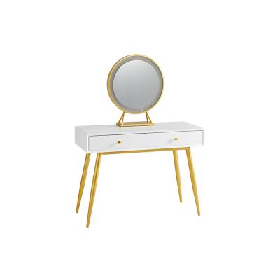 China 2020 LED Light Small Family Dressing Table Metal Dressing Table Luxury Nordic Modern Simple Foldable Makeup Mirror Simple Bedroom Dresser for sale