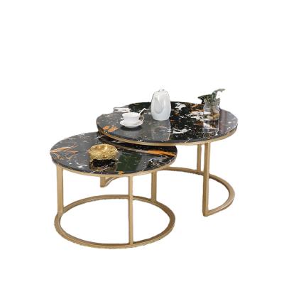 China Luxury Marble Top Coffee Table Sets Living Room Metal Stainless Steel Side View Rose Gold Marble Top Sofa Table for sale