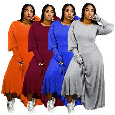 China Autumn and winter new anti-static fashion plus size dress loose solid color and floor dress the long for sale